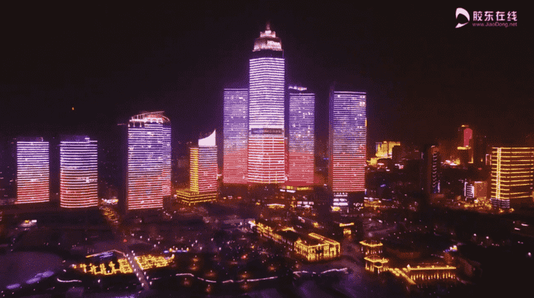 美輪美奐 先睹為快！航拍煙臺濱海廣場燈光秀